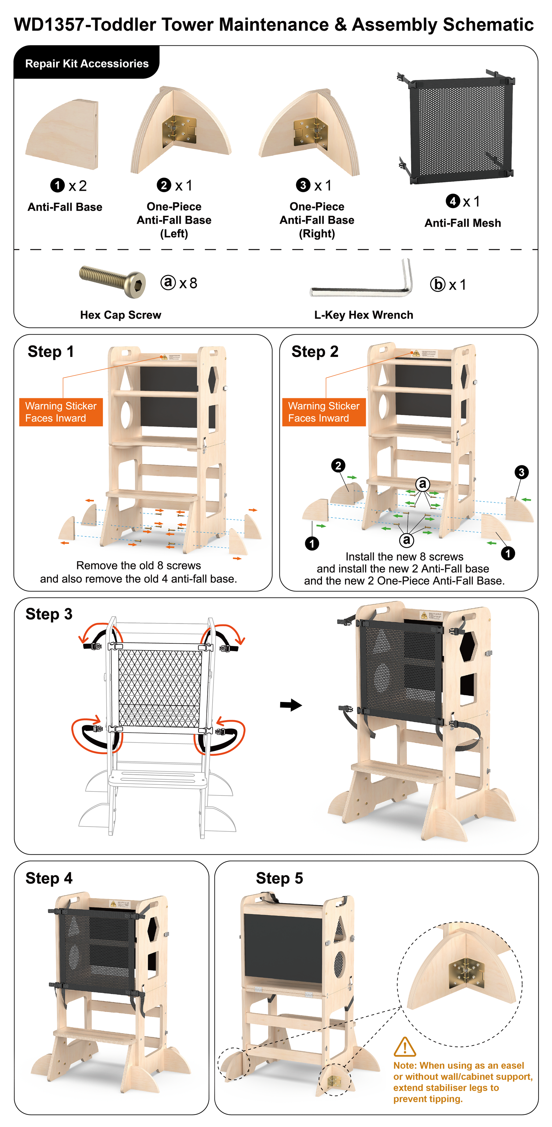 WD1357 Toddler Tower safety reinforcement kit installation guide