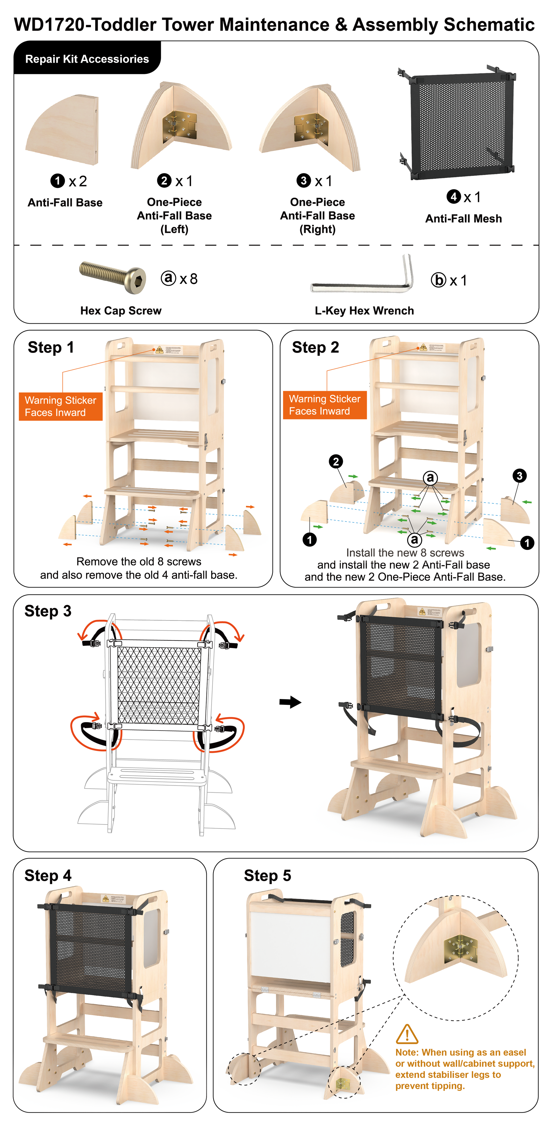 WD1720 Toddler Tower safety reinforcement kit installation guide