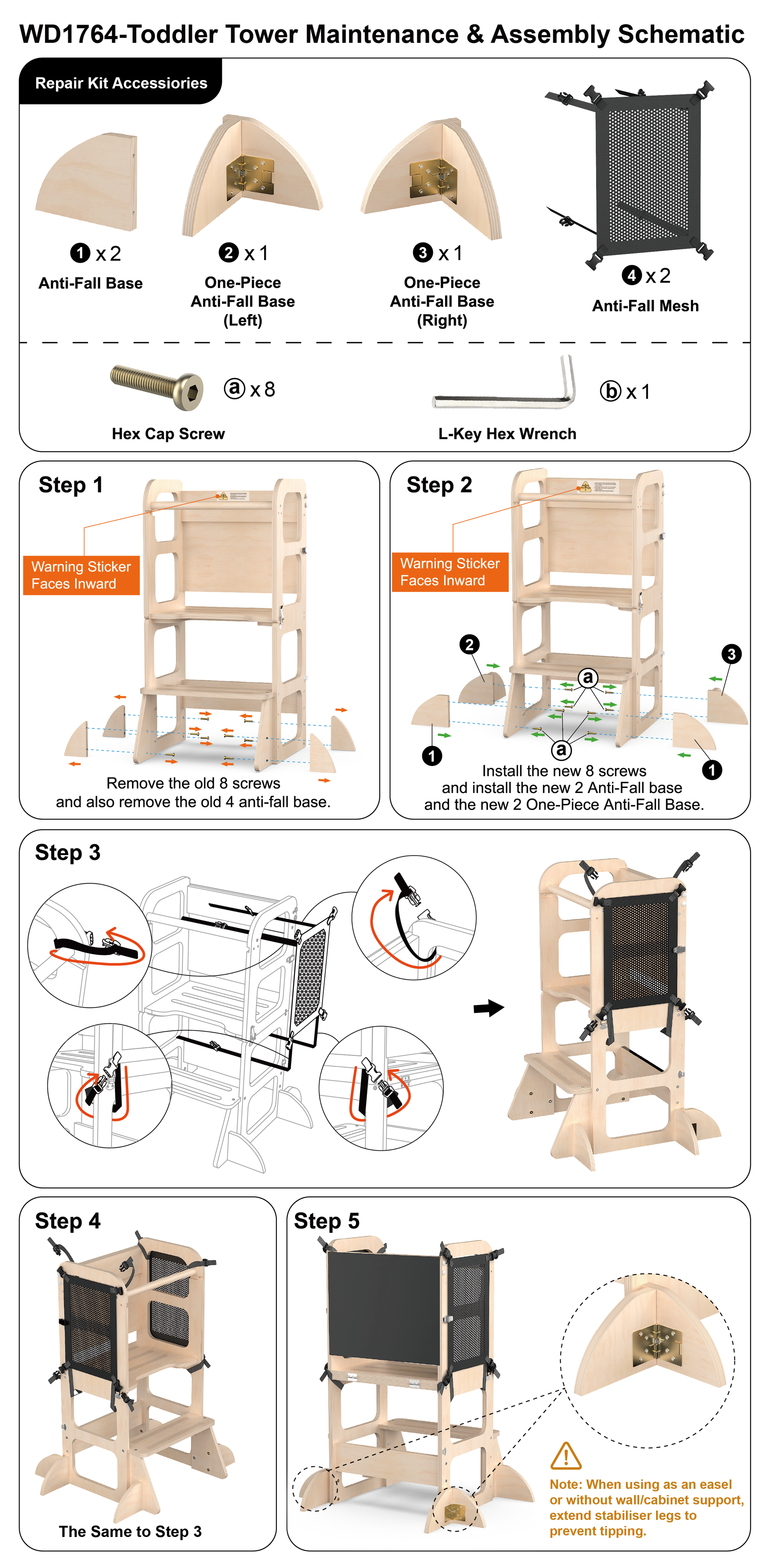 WD1764 Toddler Tower safety reinforcement kit installation guide